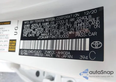 2021 Toyota Prius Prime Xle из США, поврежденный, VIN JTDKAMFP4M3182002